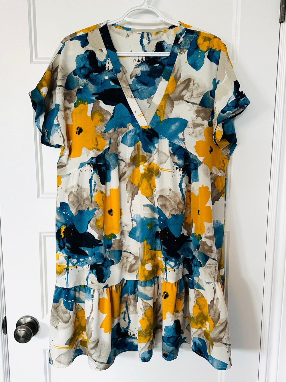 Floral Print V-Neck Short Sleeve Patterned Dress
